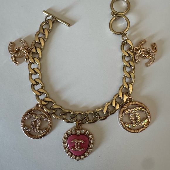 COPY - CHANEL Gold and Pink Charm Bracelet with Medallions - Picture 1 of 3